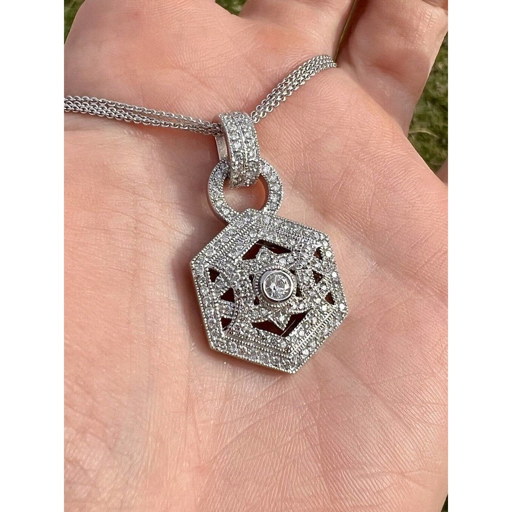 14K WHITE GOLD EFFY BITA DIAMONDS FILIGREE PENDANT NECKLACE - 13.9GRAMS